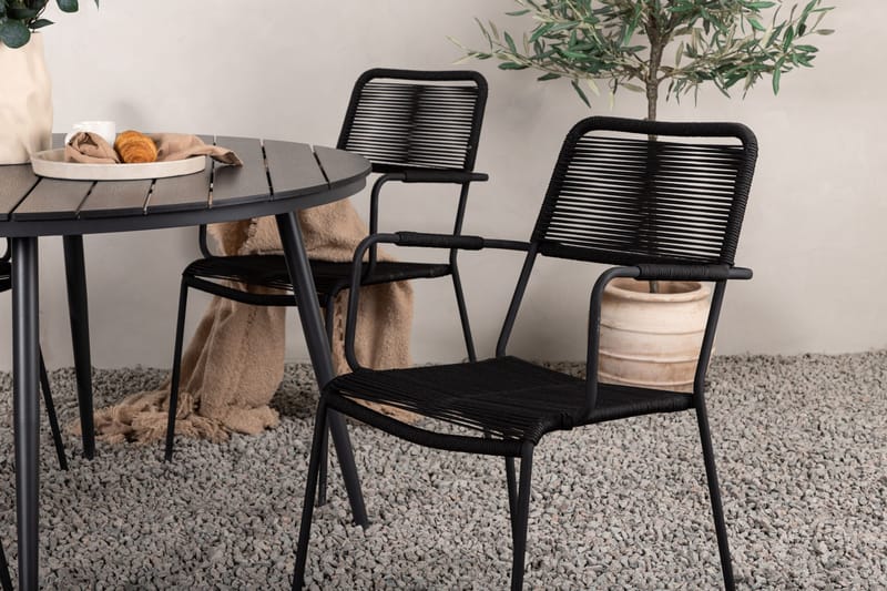 Ruokailuryhmä Break Pyöreä 120 cm 4 Lindos tuolia - Musta - Puutarhakalusteet - Ulkoryhmä - Ruokailuryhmät ulos