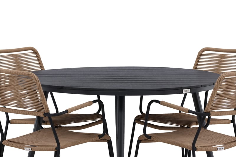 Ruokailuryhmä Break Pyöreä 120 cm 4 Lindos tuolia - Musta/Beige - Puutarhakalusteet - Ulkoryhmä - Ruokailuryhmät ulos
