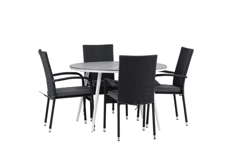 Ruokailuryhmä Break Pyöreä 120 cm 4 Anna ruokatuolia - Musta/Harmaa - Puutarhakalusteet - Ulkoryhmä - Ruokailuryhmät ulos