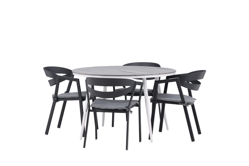 Ruokailuryhmä Break Pyöreä 120 cm 4 Slit ruokatuolia - Musta/Harmaa - Puutarhakalusteet - Ulkoryhmä - Ruokailuryhmät ulos