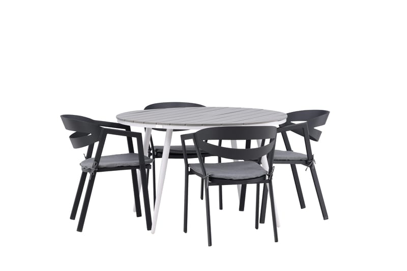 Ruokailuryhmä Break Pyöreä 120 cm 4 Slit ruokatuolia - Musta/Harmaa - Puutarhakalusteet - Ulkoryhmä - Ruokailuryhmät ulos