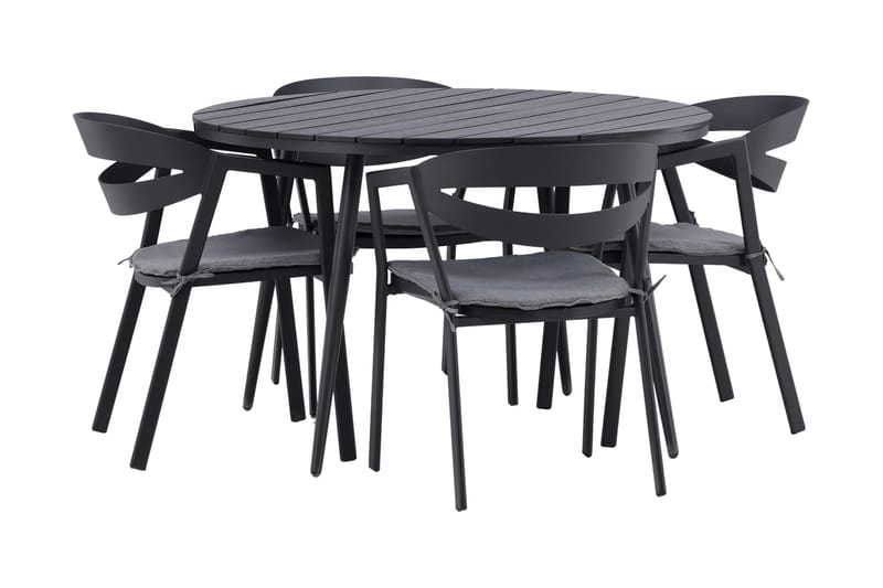 Ruokailuryhmä Break Pyöreä 120 cm 4 Slit tuolia - Beige/Musta - Puutarhakalusteet - Ulkoryhmä - Ruokailuryhmät ulos