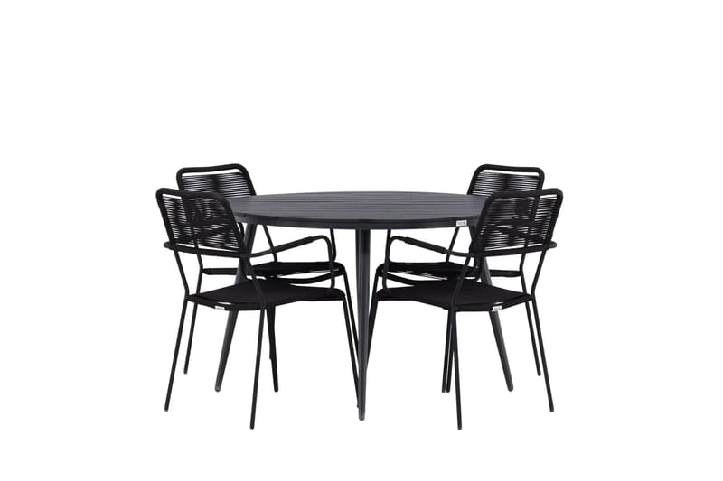 Ruokailuryhmä Break Pyöreä 120 cm 4 Lindos tuolia, Musta