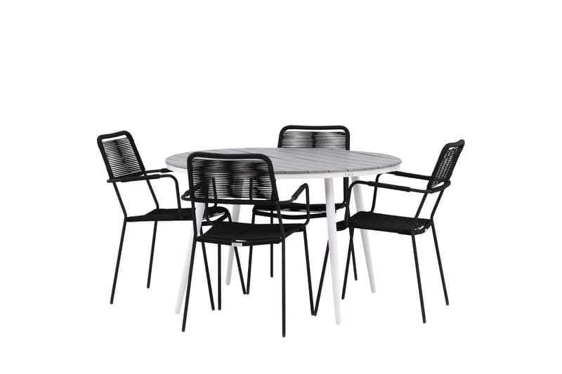 Ruokailuryhmä Break Pyöreä 120 cm 4 Lindos tuolia - Musta/Harmaa - Puutarhakalusteet - Ulkoryhmä - Ruokailuryhmät ulos