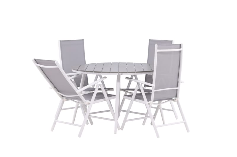 Ruokailuryhmä Break Pyöreä 120 cm 4 Break säätötuolia - Valkoinen/Harmaa - Puutarhakalusteet - Ulkoryhmä - Ruokailuryhmät ulos