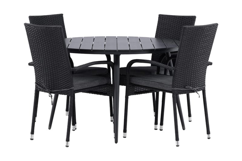 Ruokailuryhmä Break Pyöreä 120 cm 4 Anna tuolia - Beige/Musta - Puutarhakalusteet - Ulkoryhmä - Ruokailuryhmät ulos