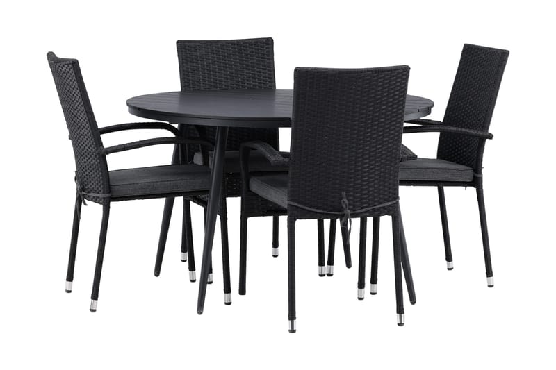 Ruokailuryhmä Break Pyöreä 120 cm 4 Anna tuolia - Beige/Musta - Puutarhakalusteet - Ulkoryhmä - Ruokailuryhmät ulos