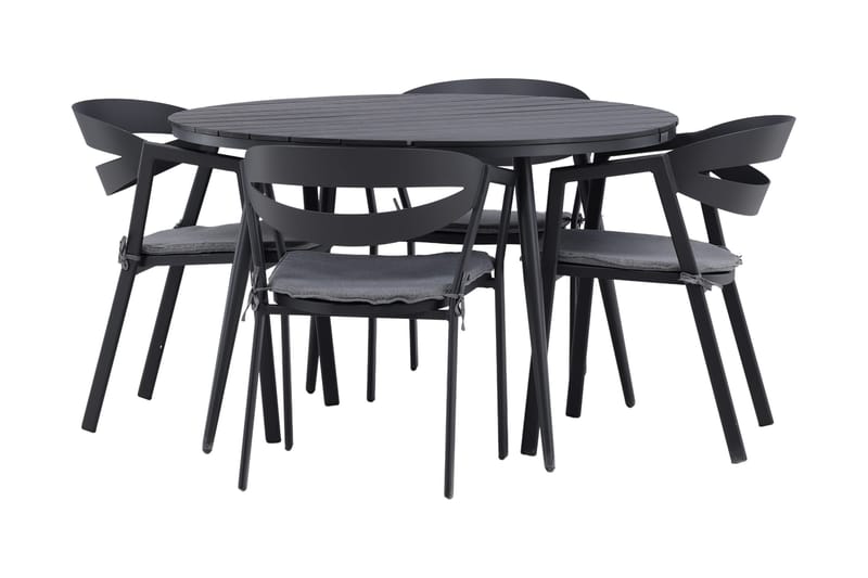 Ruokailuryhmä Break Pyöreä 120 cm 4 Slit tuolia - Beige/Musta - Puutarhakalusteet - Ulkoryhmä - Ruokailuryhmät ulos