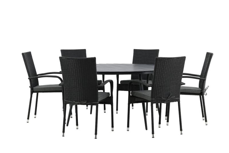 Ruokailuryhmä Break Pyöreä 120 cm 6 Anna tuolia - Musta - Puutarhakalusteet - Ulkoryhmä - Ruokailuryhmät ulos