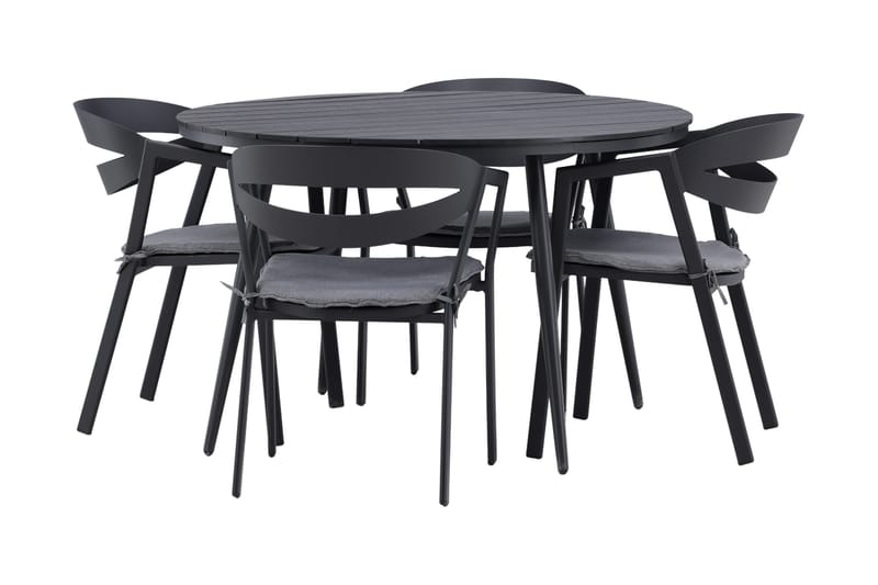 Ruokailuryhmä Break Pyöreä 120 cm 4 Slit tuolia - Beige/Musta - Puutarhakalusteet - Ulkoryhmä - Ruokailuryhmät ulos