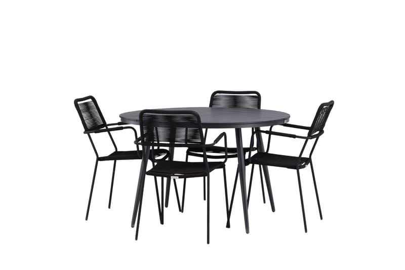 Ruokailuryhmä Break Pyöreä 120 cm 4 Lindos tuolia - Musta - Puutarhakalusteet - Ulkoryhmä - Ruokailuryhmät ulos