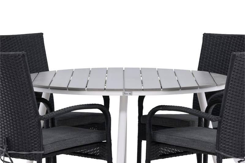 Ruokailuryhmä Break Pyöreä 120 cm 4 Anna ruokatuolia - Musta/Harmaa - Puutarhakalusteet - Ulkoryhmä - Ruokailuryhmät ulos