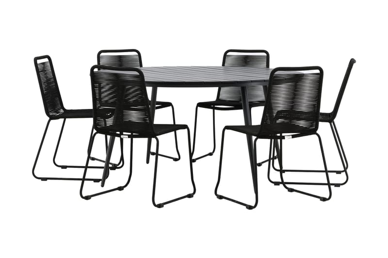 Ruokailuryhmä Break Pyöreä 150 cm 6 Lindos tuolia - Musta - Puutarhakalusteet - Ulkoryhmä - Ruokailuryhmät ulos