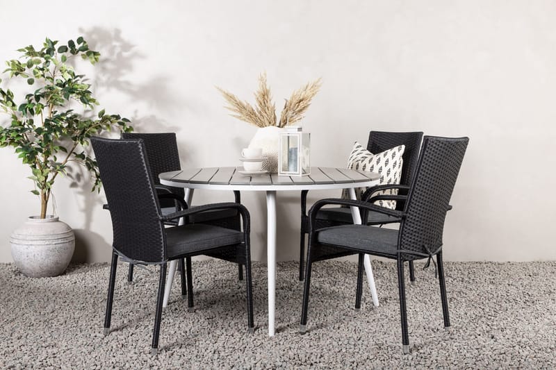 Ruokailuryhmä Break Pyöreä 120 cm 4 Anna ruokatuolia - Musta/Harmaa - Puutarhakalusteet - Ulkoryhmä - Ruokailuryhmät ulos