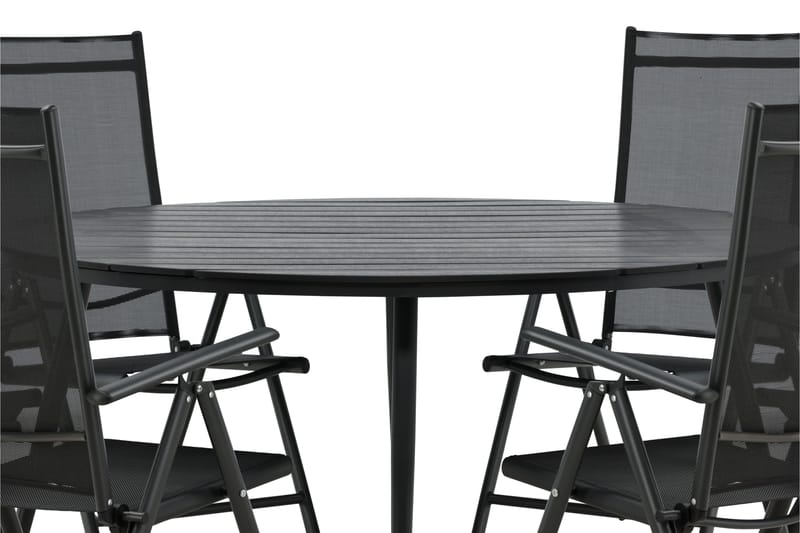 Ruokailuryhmä Break Pyöreä 120 cm 6 Break säätötuolia - Musta - Puutarhakalusteet - Ulkoryhmä - Ruokailuryhmät ulos