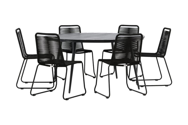Ruokailuryhmä Break Pyöreä 150 cm 6 Lindos tuolia - Musta - Puutarhakalusteet - Ulkoryhmä - Ruokailuryhmät ulos