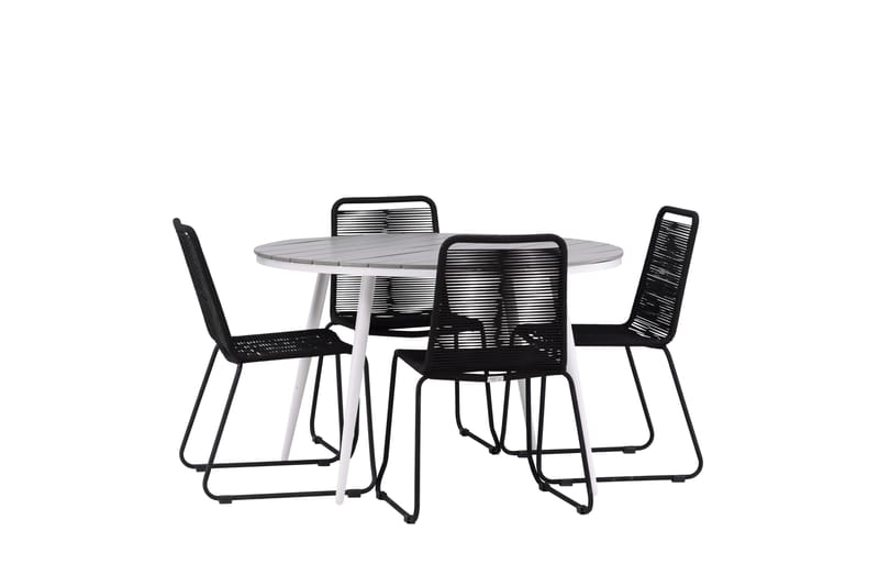 Ruokailuryhmä Break Pyöreä 120 cm 4 Lindos tuolia - Musta/Harmaa - Puutarhakalusteet - Ulkoryhmä - Ruokailuryhmät ulos