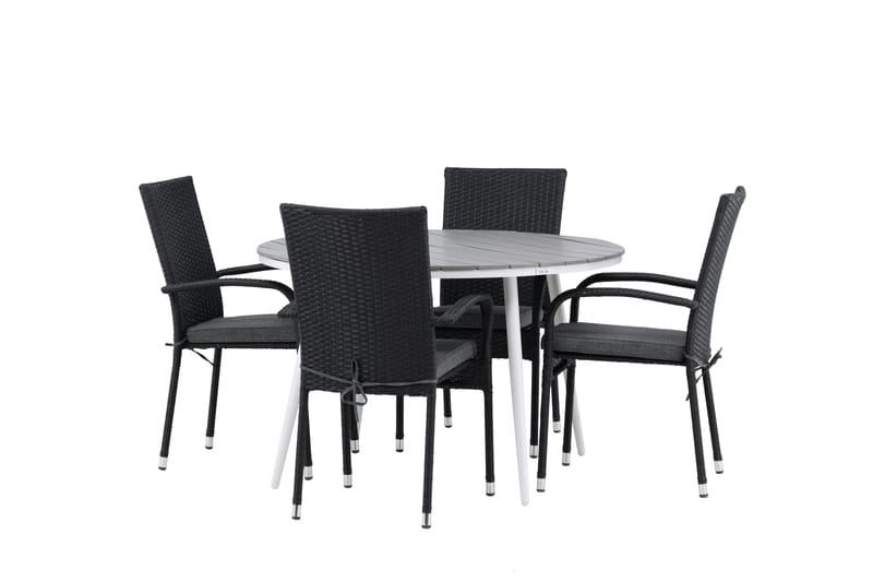Ruokailuryhmä Break Pyöreä 120 cm 4 Anna ruokatuolia - Musta/Harmaa - Puutarhakalusteet - Ulkoryhmä - Ruokailuryhmät ulos