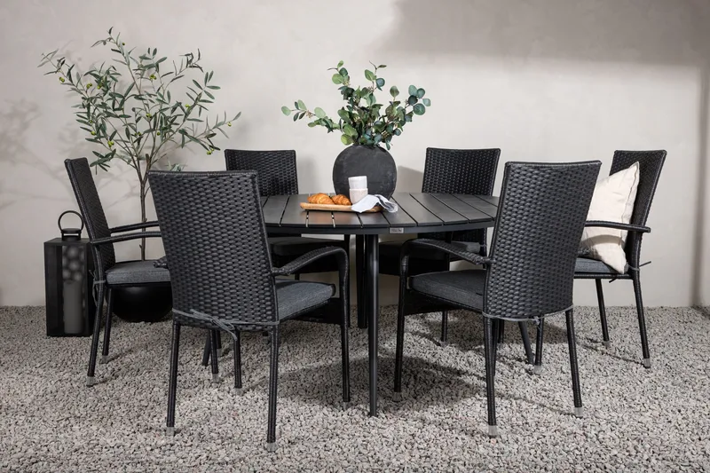 Ruokailuryhmä Break Pyöreä 120 cm 6 Anna tuolia - Musta - Puutarhakalusteet - Ulkoryhmä - Ruokailuryhmät ulos