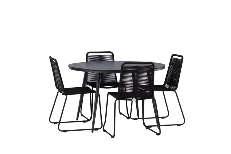 Ruokailuryhmä Break Pyöreä 120 cm 4 Lindos tuolia - Musta - Puutarhakalusteet - Ulkoryhmä - Ruokailuryhmät ulos