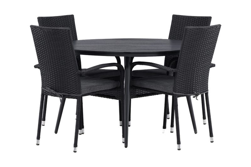 Ruokailuryhmä Break Pyöreä 120 cm 4 Anna tuolia - Beige/Musta - Puutarhakalusteet - Ulkoryhmä - Ruokailuryhmät ulos