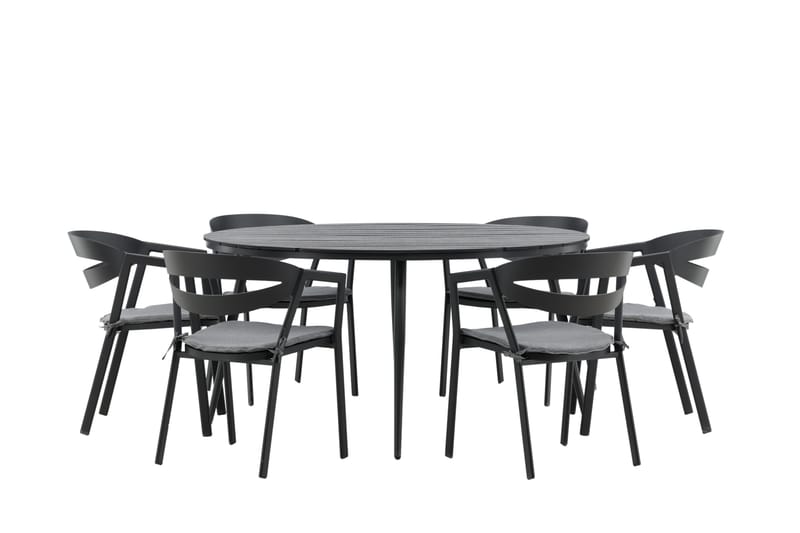 Ruokailuryhmä Break Pyöreä 120 cm 6 Slit tuolia - Musta - Puutarhakalusteet - Ulkoryhmä - Ruokailuryhmät ulos