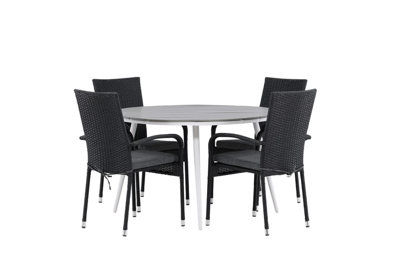 Ruokailuryhmä Break Pyöreä 120 cm 4 Anna ruokatuolia - Musta/Harmaa - Puutarhakalusteet - Ulkoryhmä - Ruokailuryhmät ulos