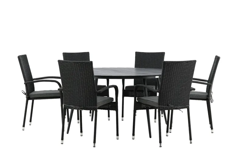 Ruokailuryhmä Break Pyöreä 120 cm 6 Anna tuolia - Musta - Puutarhakalusteet - Ulkoryhmä - Ruokailuryhmät ulos