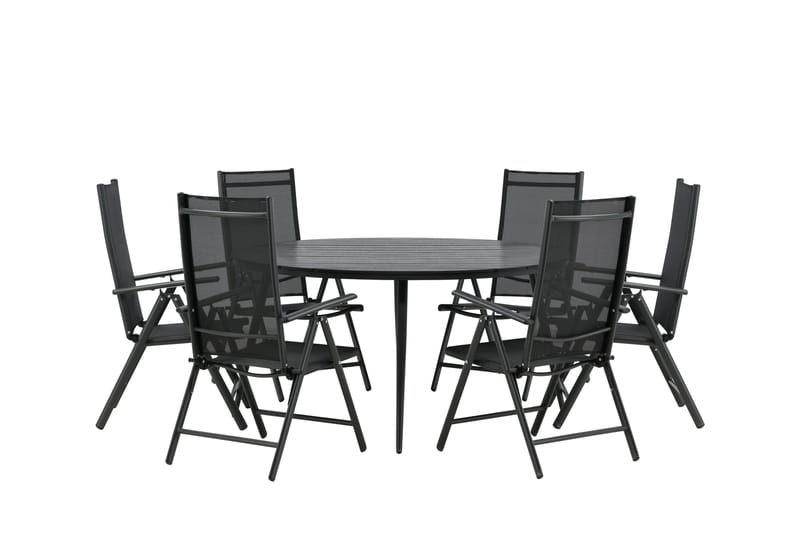 Ruokailuryhmä Break Pyöreä 120 cm 6 Break säätötuolia - Musta - Puutarhakalusteet - Ulkoryhmä - Ruokailuryhmät ulos