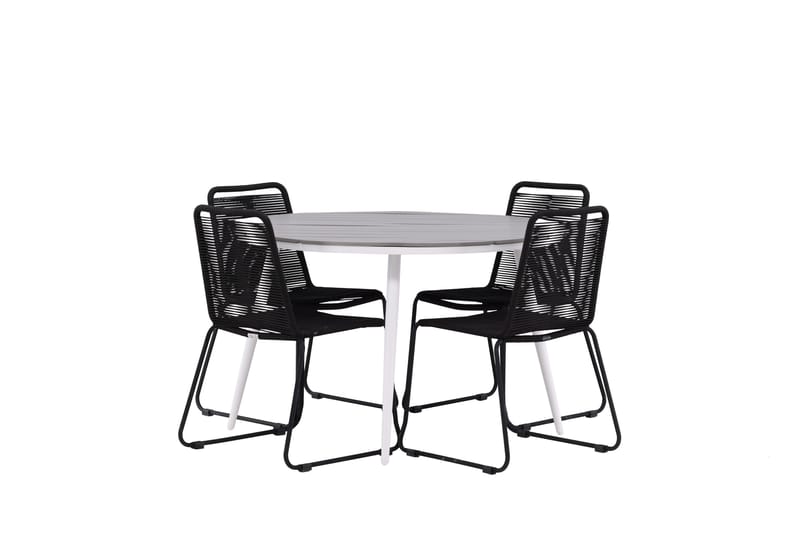 Ruokailuryhmä Break Pyöreä 120 cm 4 Lindos tuolia - Musta/Harmaa - Puutarhakalusteet - Ulkoryhmä - Ruokailuryhmät ulos
