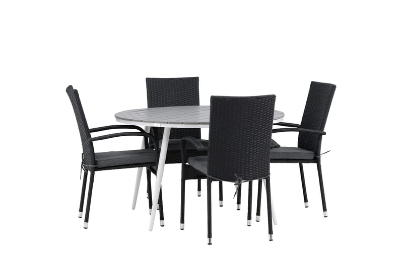 Ruokailuryhmä Break Pyöreä 120 cm 4 Anna ruokatuolia - Musta/Harmaa - Puutarhakalusteet - Ulkoryhmä - Ruokailuryhmät ulos