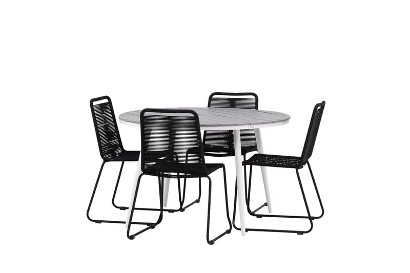 Ruokailuryhmä Break Pyöreä 120 cm 4 Lindos tuolia - Musta/Harmaa - Puutarhakalusteet - Ulkoryhmä - Ruokailuryhmät ulos