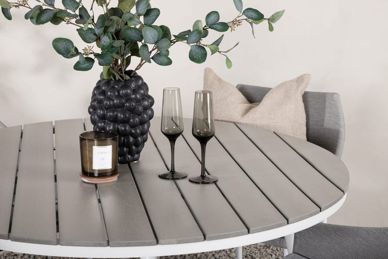 Ruokailuryhmä Break Pyöreä 150 cm 4 Spoga ruokatuolia - Valkoinen/Harmaa - Puutarhakalusteet - Ulkoryhmä - Ruokailuryhmät ulos