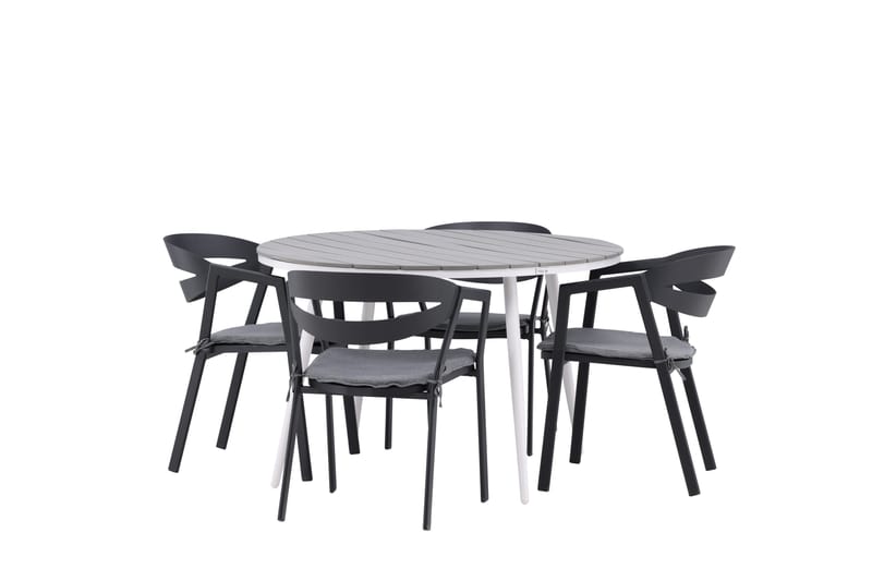 Ruokailuryhmä Break Pyöreä 120 cm 4 Slit ruokatuolia - Musta/Harmaa - Puutarhakalusteet - Ulkoryhmä - Ruokailuryhmät ulos