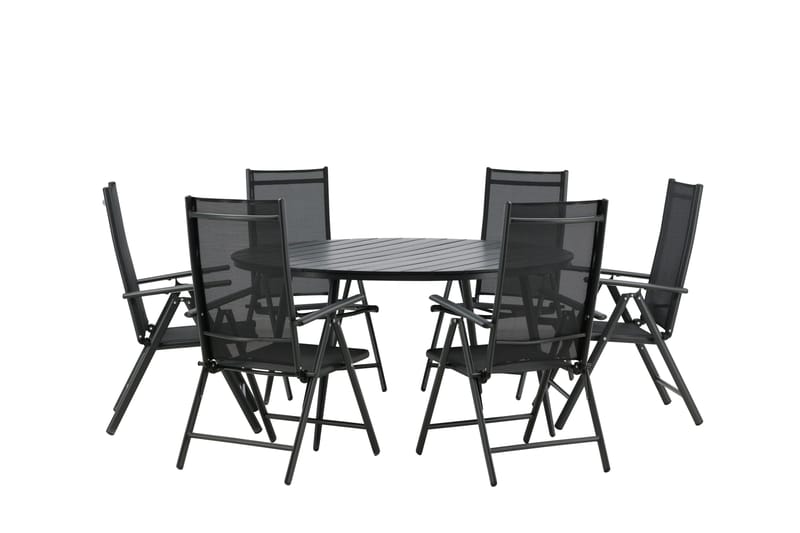 Ruokailuryhmä Break Pyöreä 120 cm 6 Break säätötuolia - Musta - Puutarhakalusteet - Ulkoryhmä - Ruokailuryhmät ulos