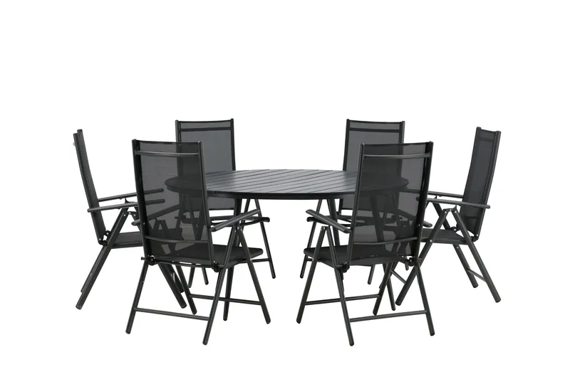 Ruokailuryhmä Break Pyöreä 120 cm 6 Break säätötuolia - Musta - Puutarhakalusteet - Ulkoryhmä - Ruokailuryhmät ulos