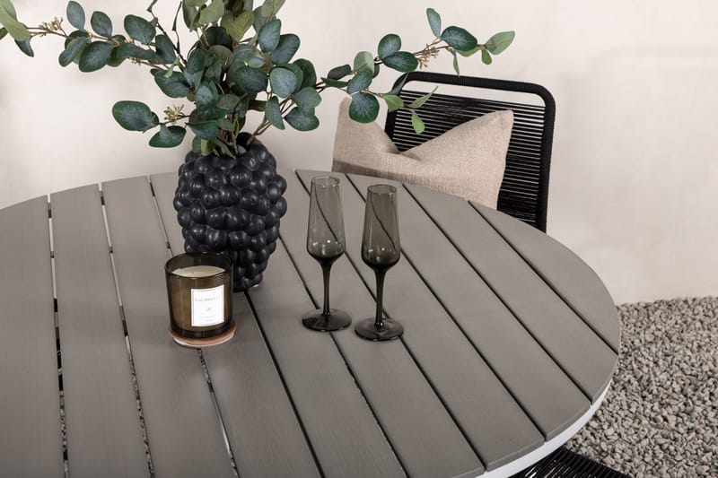 Ruokailuryhmä Break Pyöreä 120 cm 4 Lindos tuolia - Musta/Harmaa - Puutarhakalusteet - Ulkoryhmä - Ruokailuryhmät ulos