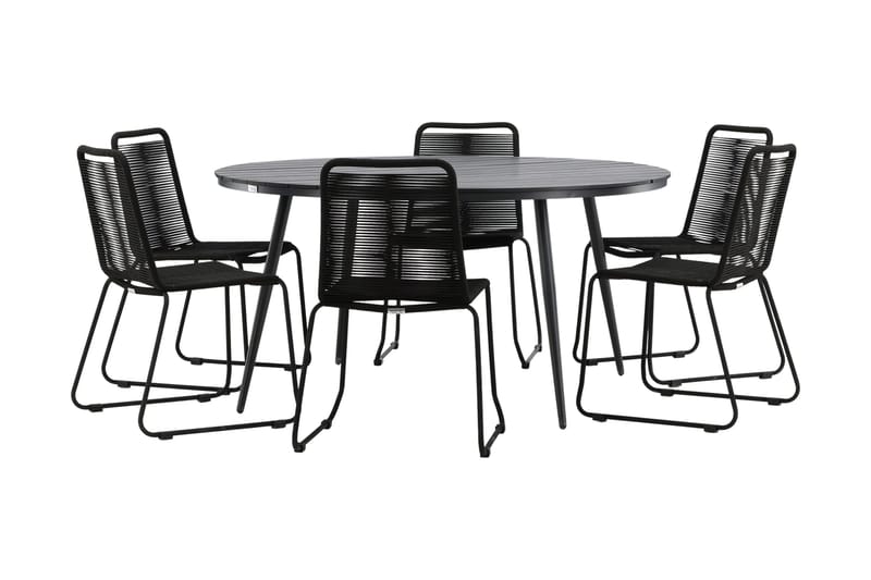 Ruokailuryhmä Break Pyöreä 150 cm 6 Lindos tuolia - Musta - Puutarhakalusteet - Ulkoryhmä - Ruokailuryhmät ulos