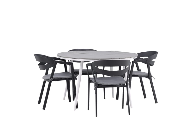 Ruokailuryhmä Break Pyöreä 120 cm 4 Slit ruokatuolia - Musta/Harmaa - Puutarhakalusteet - Ulkoryhmä - Ruokailuryhmät ulos