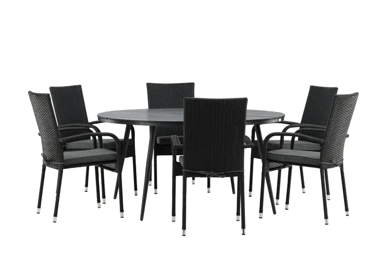 Ruokailuryhmä Break Pyöreä 120 cm 6 Anna tuolia - Musta - Puutarhakalusteet - Ulkoryhmä - Ruokailuryhmät ulos