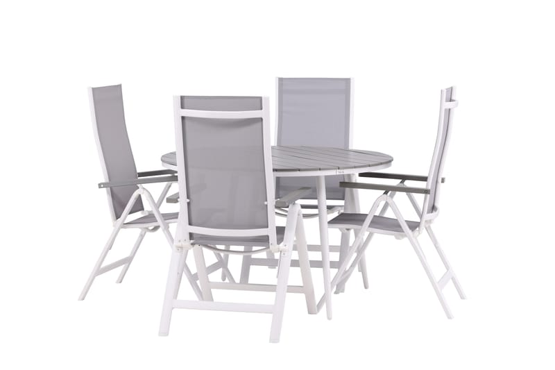 Ruokailuryhmä Break Pyöreä 120 cm 4 Albany Säätötuolia - Valkoinen/Harmaa - Puutarhakalusteet - Ulkoryhmä - Ruokailuryhmät ulos