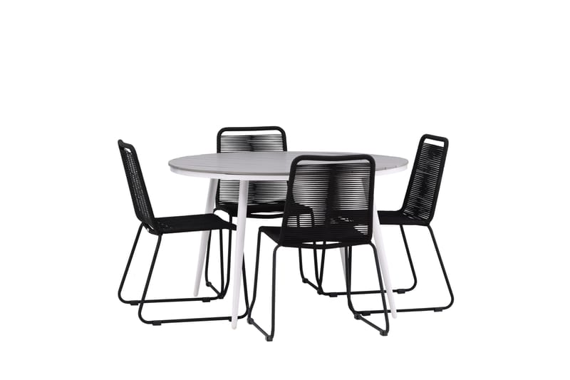Ruokailuryhmä Break Pyöreä 120 cm 4 Lindos tuolia - Musta/Harmaa - Puutarhakalusteet - Ulkoryhmä - Ruokailuryhmät ulos