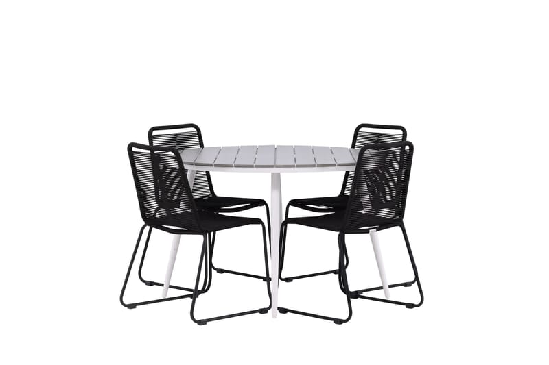 Ruokailuryhmä Break Pyöreä 120 cm 4 Lindos tuolia - Musta/Harmaa - Puutarhakalusteet - Ulkoryhmä - Ruokailuryhmät ulos