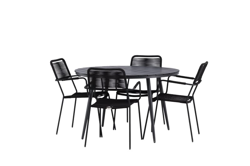 Ruokailuryhmä Break Pyöreä 120 cm 4 Lindos tuolia - Musta - Puutarhakalusteet - Ulkoryhmä - Ruokailuryhmät ulos