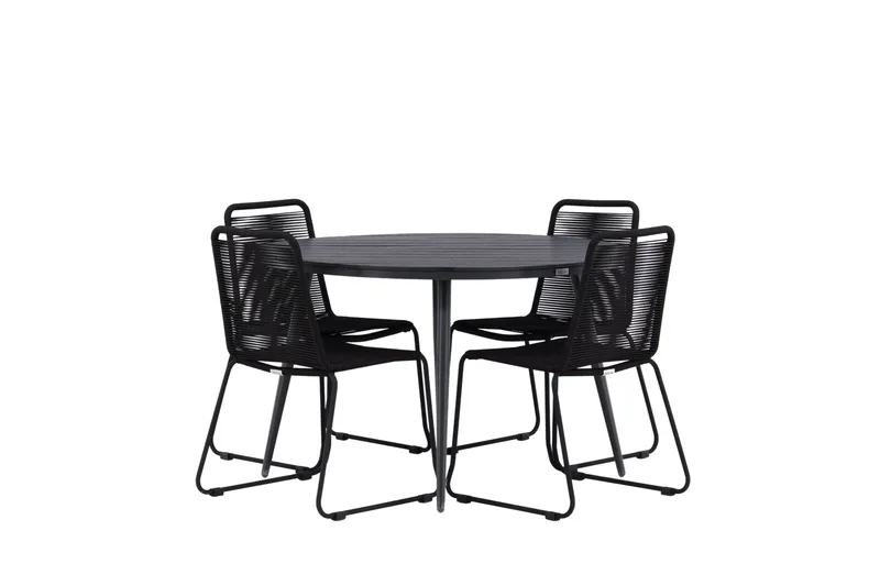 Ruokailuryhmä Break Pyöreä 120 cm 4 Lindos tuolia, Musta
