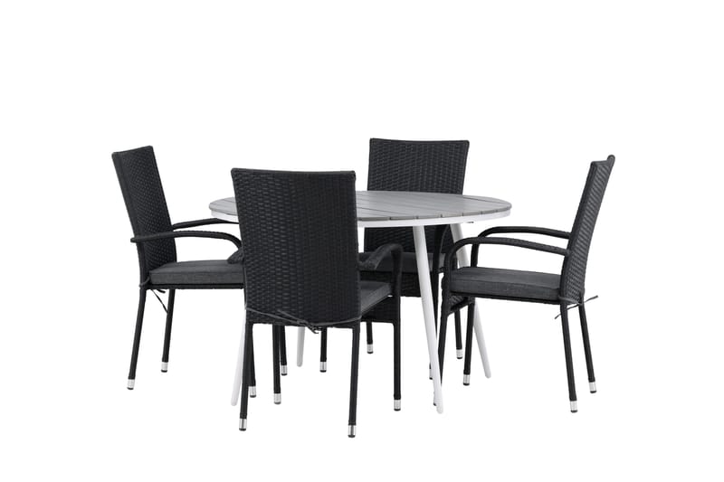 Ruokailuryhmä Break Pyöreä 120 cm 4 Anna ruokatuolia - Musta/Harmaa - Puutarhakalusteet - Ulkoryhmä - Ruokailuryhmät ulos