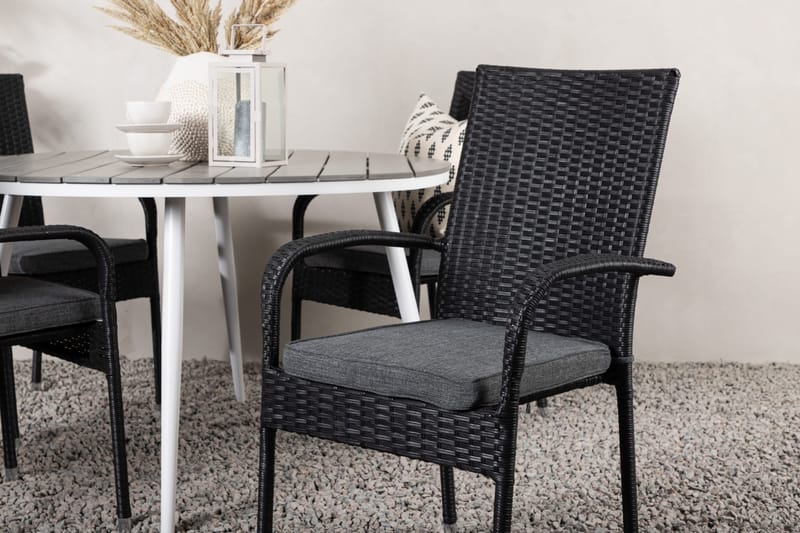 Ruokailuryhmä Break Pyöreä 120 cm 4 Anna ruokatuolia - Musta/Harmaa - Puutarhakalusteet - Ulkoryhmä - Ruokailuryhmät ulos