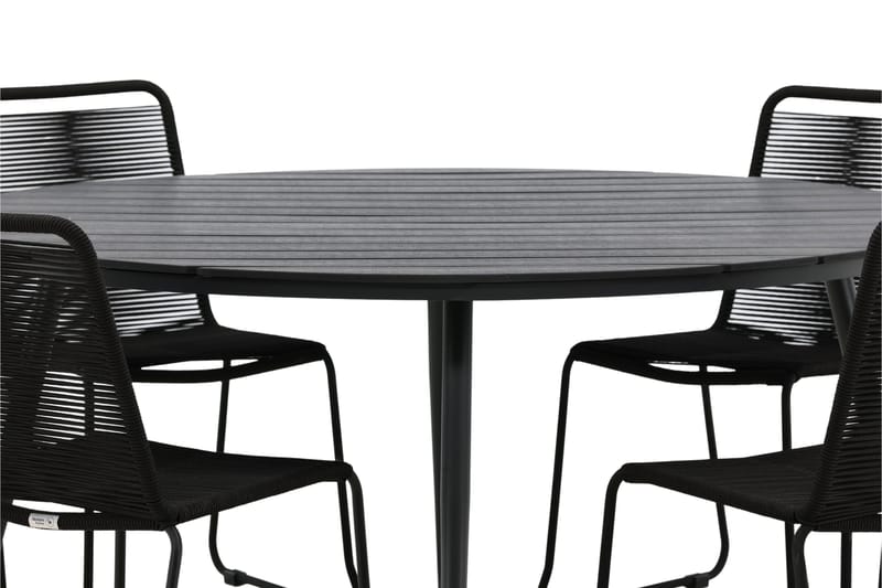 Ruokailuryhmä Break Pyöreä 150 cm 6 Lindos tuolia - Musta - Puutarhakalusteet - Ulkoryhmä - Ruokailuryhmät ulos