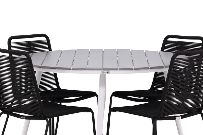 Ruokailuryhmä Break Pyöreä 120 cm 4 Lindos tuolia - Musta/Harmaa - Puutarhakalusteet - Ulkoryhmä - Ruokailuryhmät ulos