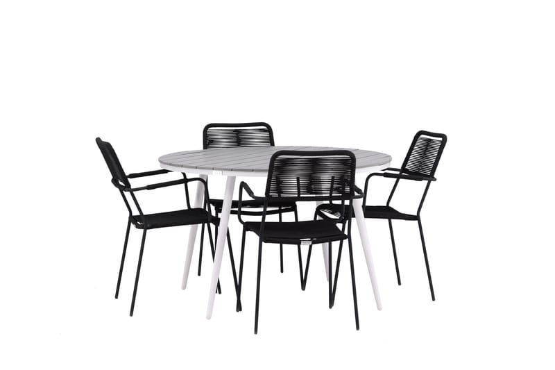 Ruokailuryhmä Break Pyöreä 120 cm 4 Lindos tuolia - Musta/Harmaa - Puutarhakalusteet - Ulkoryhmä - Ruokailuryhmät ulos